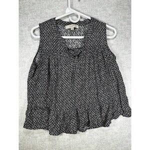 Ann Taylor Loft Sleeveless Blouse Womens Small   V Neck Blue Geometric Flare
